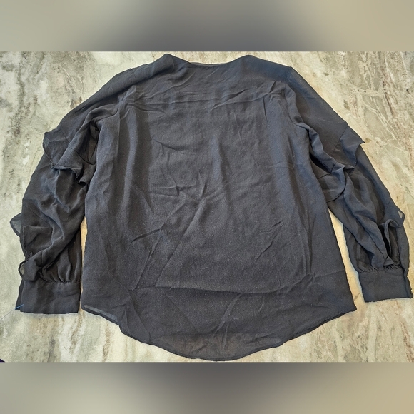Calvin Klein Black Sheer Puff Sleeve Blouse Size S - Picture 6 of 7